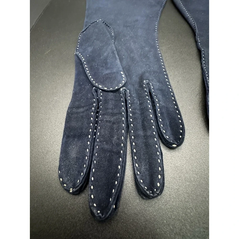 Vintage Blue‎ Suede With Decorative White Stitching Driving Gloves